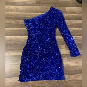 Blue Sequin One-Shoulder Dress